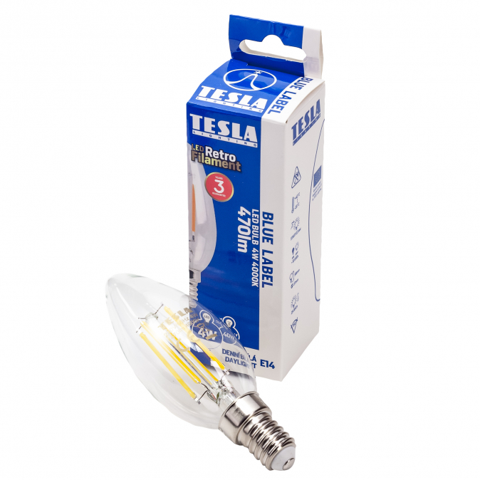Tesla - LED žárovka FILAMENT RETRO svíčka, E14, 4W